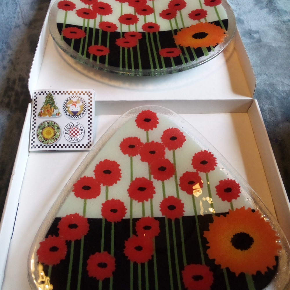 Vibrant Floral Glass Platters By Peggy Karr